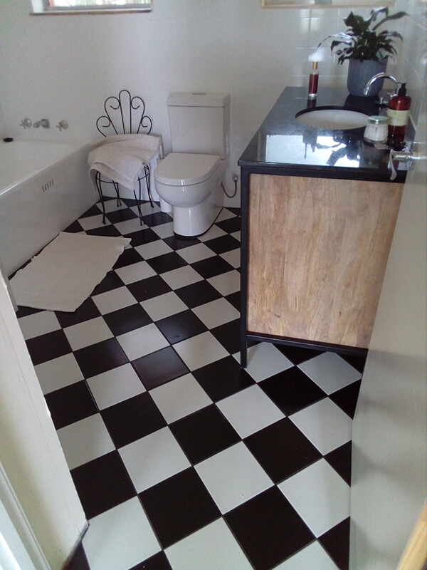 Bathroom Renovation - Diamond pattern in black and white tiling