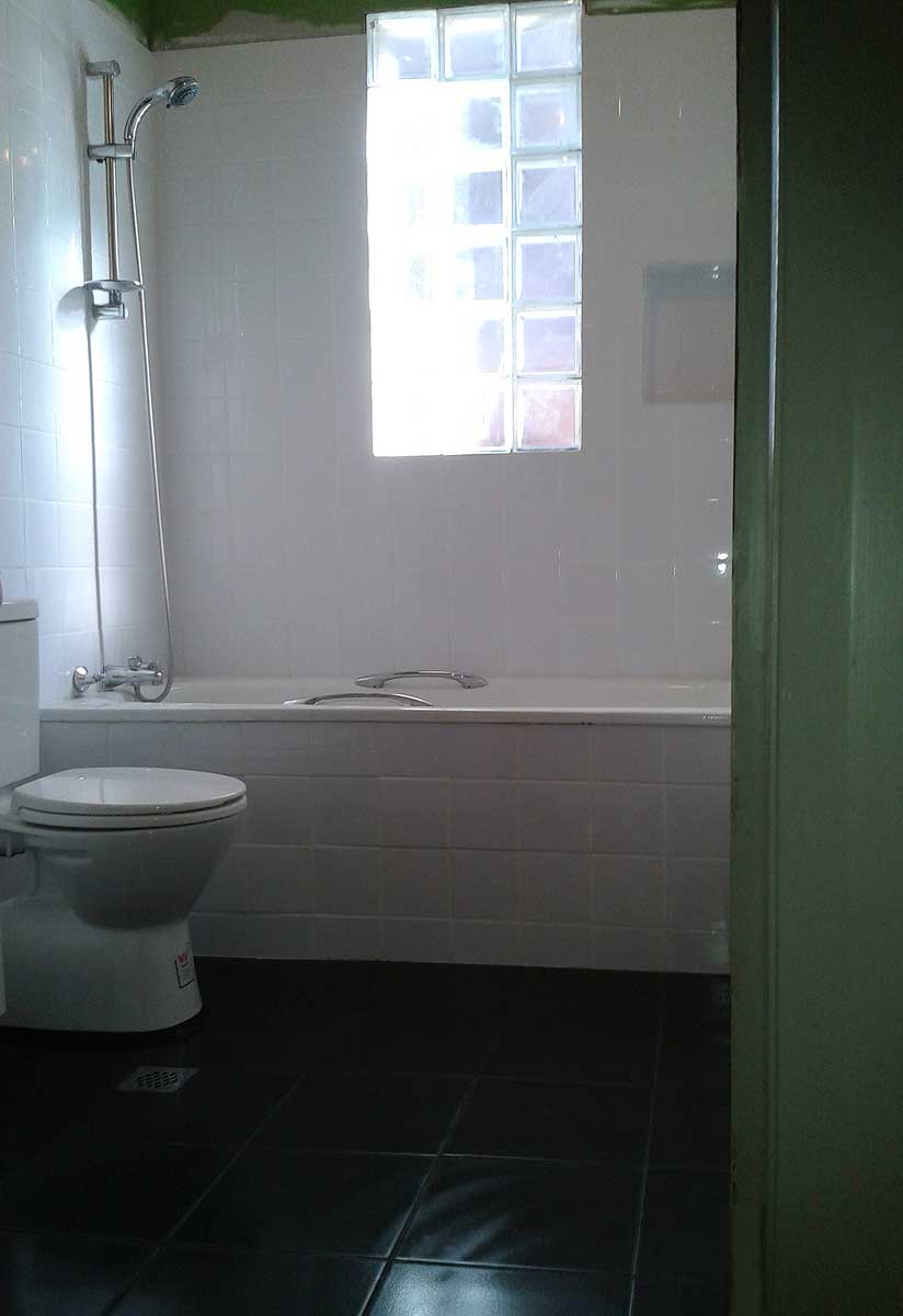 Bathroom, After Wall and Floor Tiling